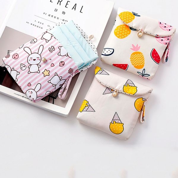 

cartoon blue duckling organizer storage bags cloth sanitary cotton bag small storage bag for women girls a01