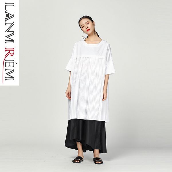 

fashion tide new fashion streetewar retro personality fold split joint design round collar short sleeve larage size dress yg957, Black;gray