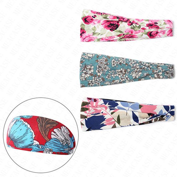 

women floral headband outdoor sports hair band hairbands flower print sweat-absorbent band women wide-brimmed headdress head wrap new d6903, Slivery;white