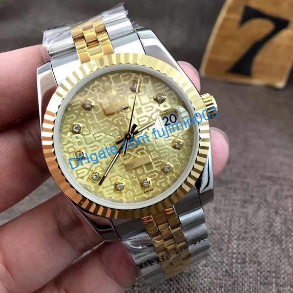 

2 colors men wristwatch 36mm automatic mechanical watch no battery sweeping movement date just stainless steel watches 26, Slivery;brown