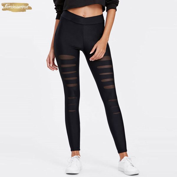 

black leggings women mesh summer insert ripped leggings mid waist casual spring soild fitness leggings pants