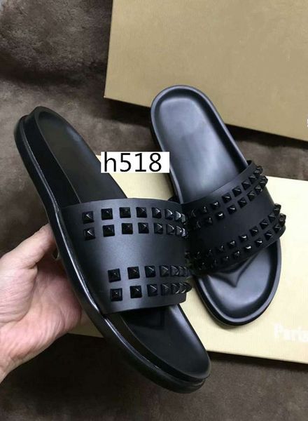 

donna studded flat slippers designer red bottoms shoes men rivet spikes flat slipperswith boxs, Black