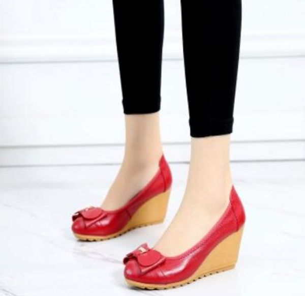 

send 2018 spring new style mom's slope heel bowknot women shoes, Black