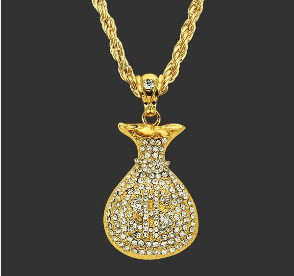 

euro-american pop fashion personality hip-hop necklace full of drilled dollar purse pendant hip-hop necklace purse boutique pendant necklace, Silver