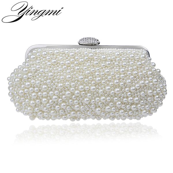 

yingmi beaded women vintage evening bags imitation pearl shell shaped women bag shoulder bags,diamonds clutch bag for wedding