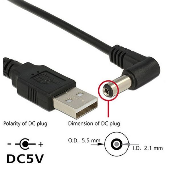 Usb 2.0 Type A USB 2.0 A Type Male To Right Angled 90 Degree 5.5 X 2.1mm DC  5V Power Plug Barrel Pc Cables And Connectors Computer Cables And ...