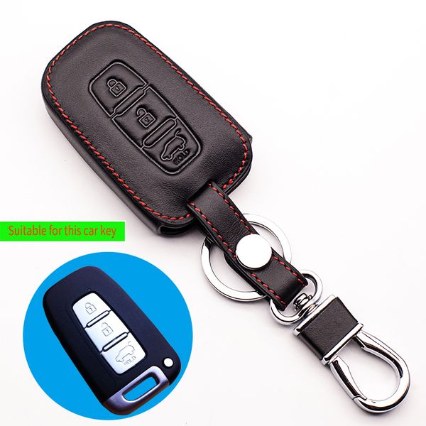 

2017 100% leather key cover for kia k2 k5 sorento sportage r soul cadenza leather key case 3 button box accessories