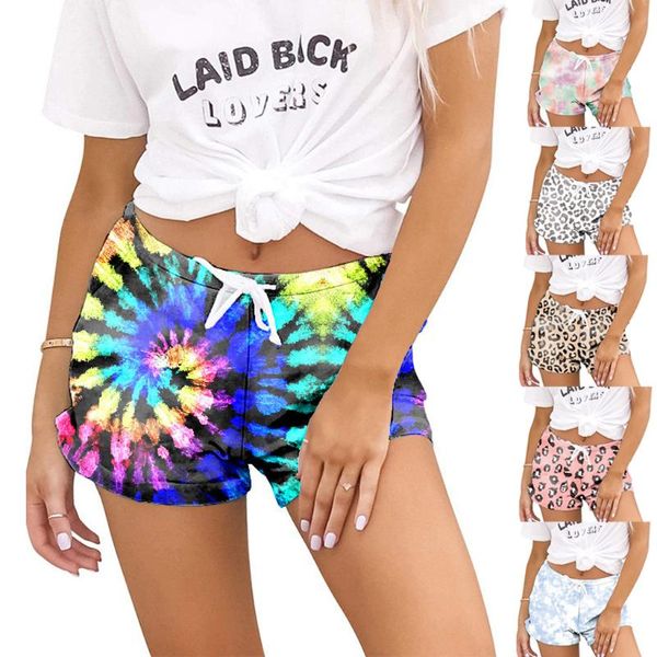 

home sports shorts for yoga running 2020 new fashion women tie-dye print elastic waist casual sweatpants, White;red