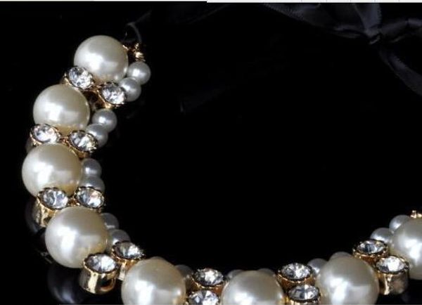 Жемчужное ожерелье fashion-Pearl ожерелье Заявление Двухрядного Коренастого Diamante Choker Pearl бисер Подвеска Колье Рождественский подарок