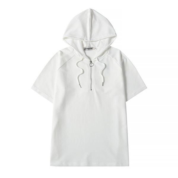 

mens half zipper short sleeve hoodie summer casual streetwear white t-shirts basketball sports new hip hop hoody men's sweatshirts, White;black
