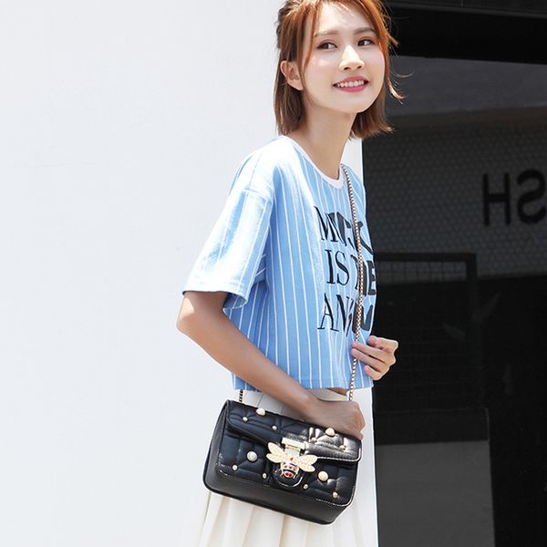 

2020 brands women shoulder bag chain strap flap ladies leather handbags messenger bag women clutch bee buckle purse