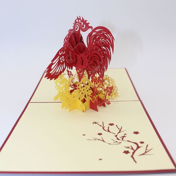 

3d paper cut good luck blessing festival greeting card gift cartoon lucky chicken postcard ing