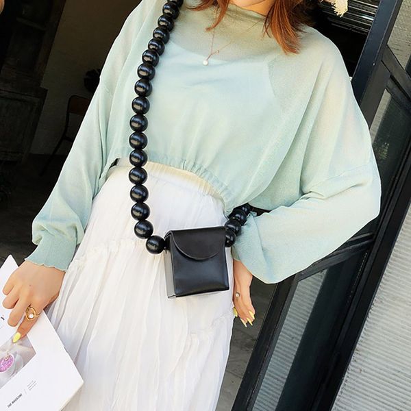 

mini wooden beads small square bags pu leather women messenger bags beading crossbody box females phone shoulder bag 2019