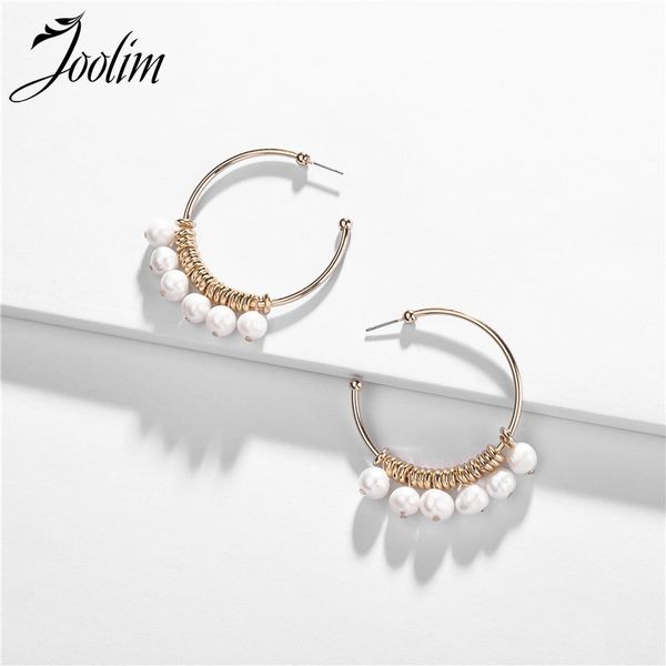 

joolim natural freshwater pearl hoop earring elegant earring, Golden;silver