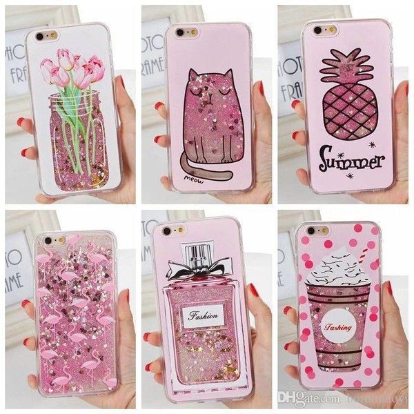 

ell quicksand liquid bling cute cat flower flamingo glitter heart star hard phone cases cover for iphone x 6 6s 7 8 plus