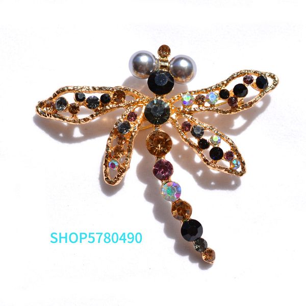 

gold color dragonfly brooch for women crystal cute brooch rhinestone breast pin ladies party dress accessories fashion jewelry, Gray