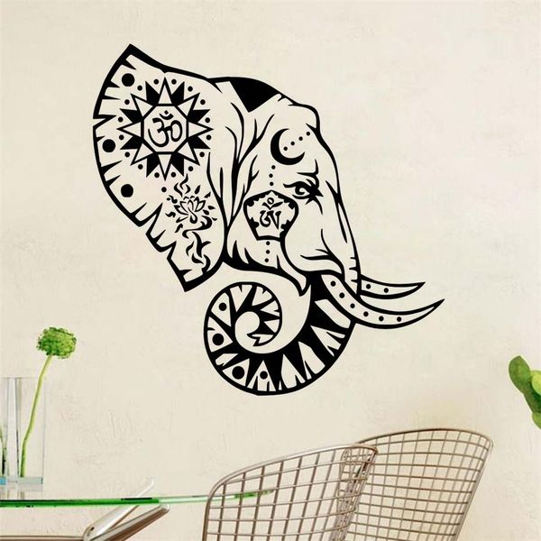 Indian Pattern Om Sign Elephant Wall Sticker Black Wall Decals For Bedroom Nursery Removable Vinyl Art Decals Home Decor All Wall Stickers Alphabet