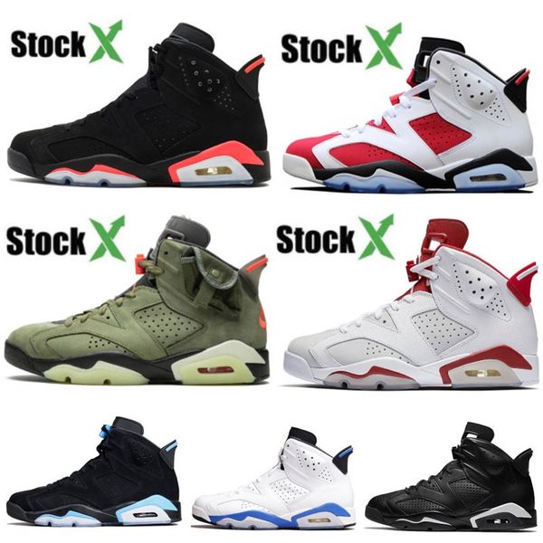 

stock x 6s mens basketball shoes 6 black infrared carmine black cat flint men women bred sports sneakers size 7 - 13 whit box, White;red