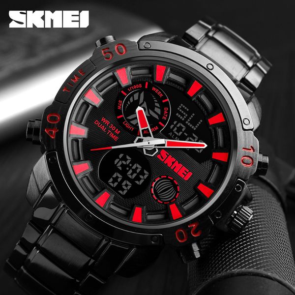 

skmei mens watches analog digital sports quartz watch men waterproof clock dual time casual wrist watch, Slivery;brown