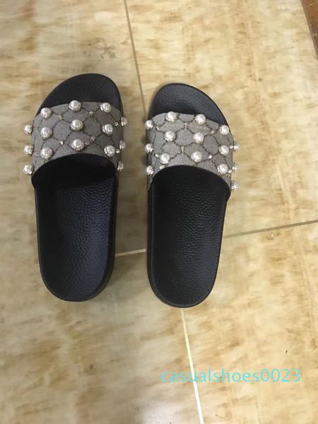 

2018 fashion slippers, female box style luxury designer, pearl women beach slippers at the the size 35-42 c23, Black