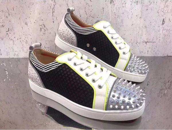 

famous designer women,mens leisure flats mesh leather,spikes,rhinestone red bottom sneakers shoes leisure flats with box, Black