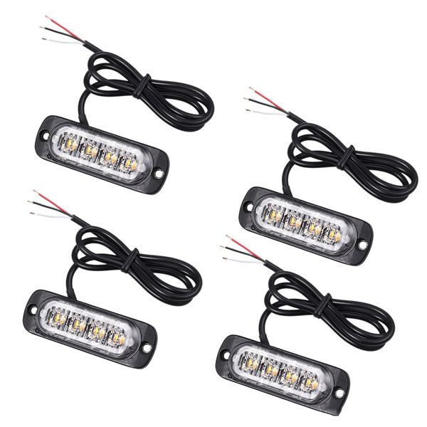 

4pcs 4 led amber recovery strobe lights 12v 24v orange grill breakdown flashing