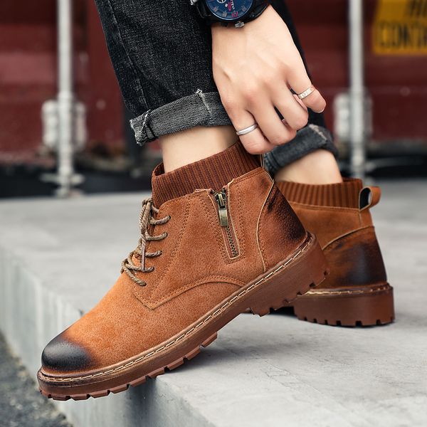 

oeakmen shoes winter snow boots martins man pu leather ankle boot cowboy waterproof motorcycle casual coturno botas hombre, Black
