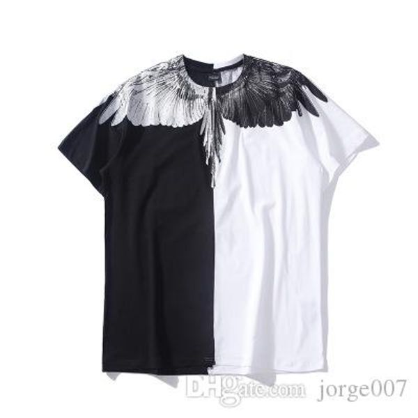 

mens casual t shirts feather black and white yin and yang wings loose cotton short shirt personality clothing, White;black
