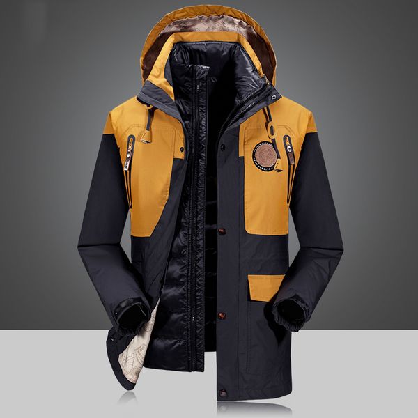 

2 piece men's winter duck down jacket man detachable waterproof windbreaker outwear 90% white duck down coat men 4xl, Black