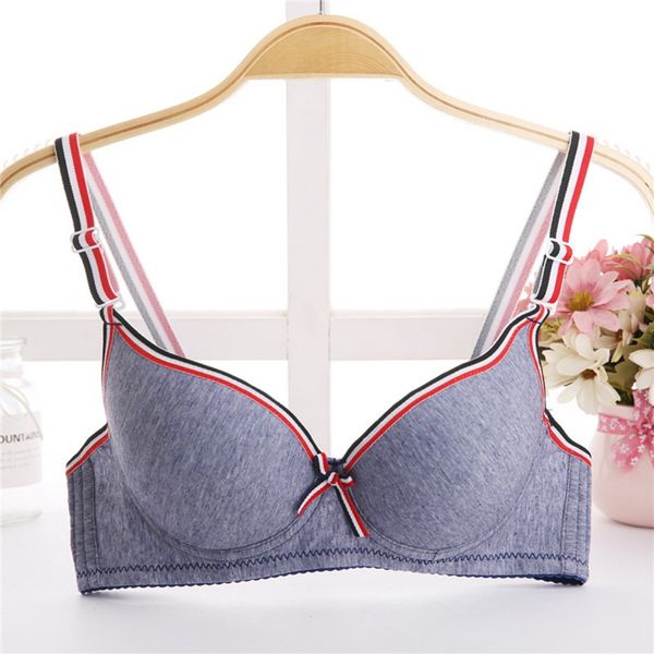 

cotton fashion adjustable seamless bralette up bra bra wire gather push super lingerie stripe for women, Red;black
