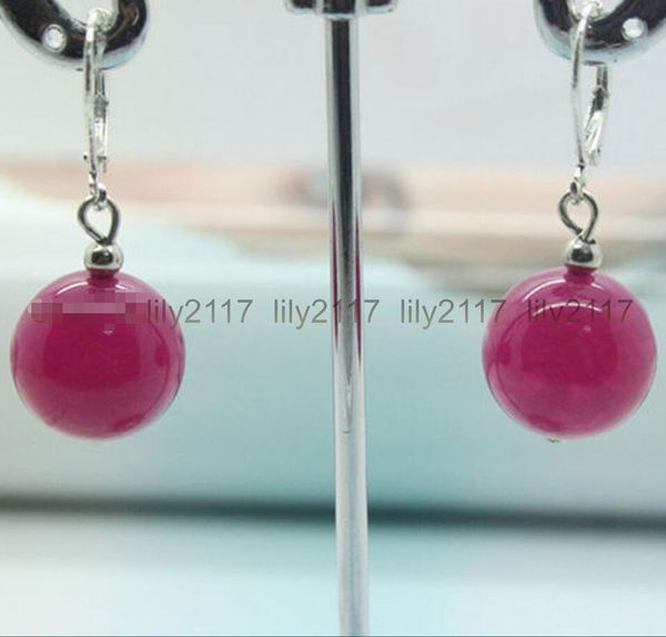 

prettyhandmade production 10mm rose red jade round beads silver earrings