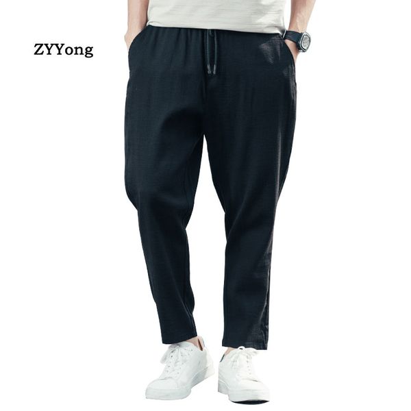 

men's ankle length pants straight loose large size breathable summer sportswear comfortable men thin section black trousers
