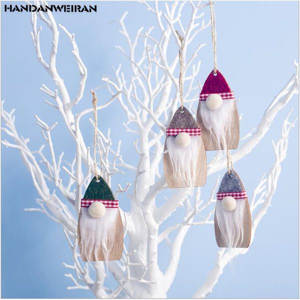 

4pcs/pack christmas decorations for home of wood felt no face santa claus pendant creative christmas tree ornament