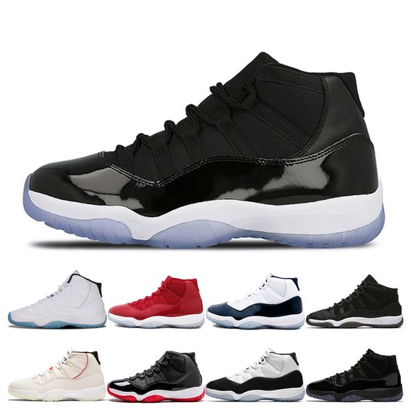 

2019 Men 11 Basketball Shoes New space jam Gymred Concord Platinum Tint PRM Heiress Bred Navy gum Designer Sneaker Women Sport Trainer Shoes