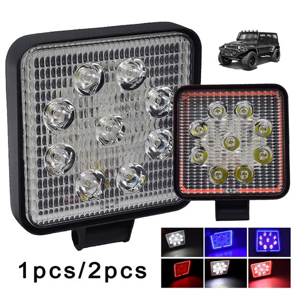 

1pc/2pcs dc9-36v 27w car atv uaz suv 4wd 4x4 truck tractor off-road halo led work light bulbs roof engineering lamps spot lights