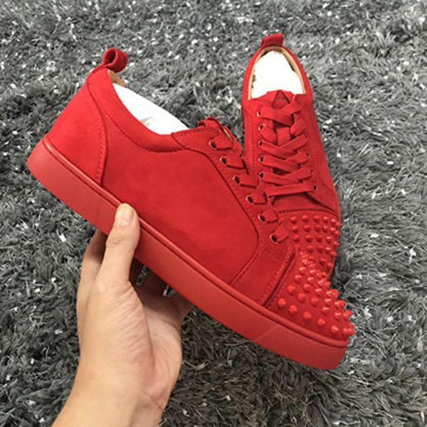 

new low cut suede spiked toe casual flats red bottom luxury shoes for men and women party designer sneakers famous, Black