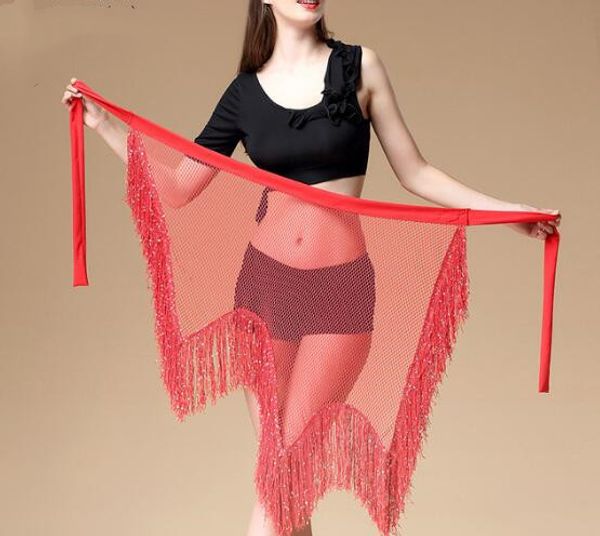 

belly dance hip шарф - hip юбка танец живота пояс талия цепи кисточкой шаль warps для женщин / девочек red white, Black;red