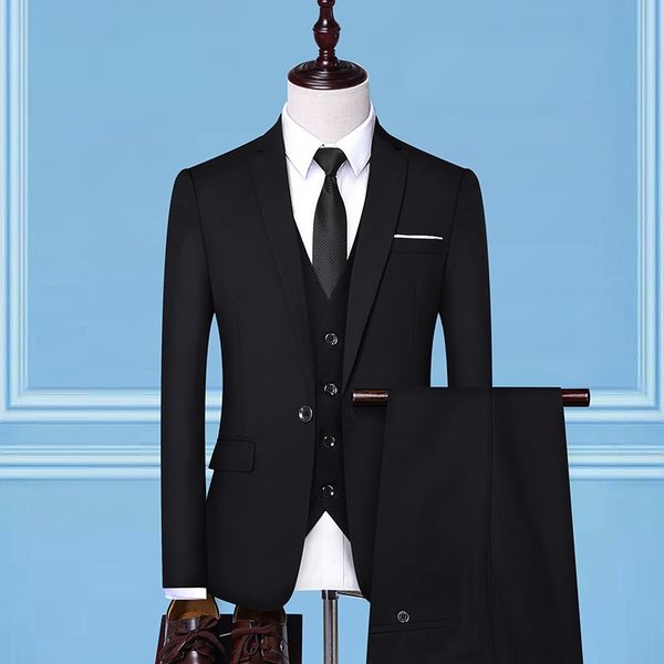 

men's casual suit slim fit men suit jacket men's korean-style small three-piece set, White;black