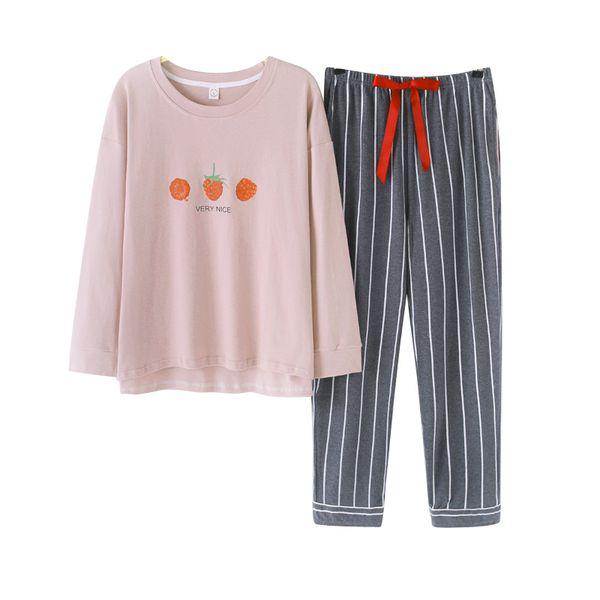 

spring autumn 100%cotton women pajamas set winter long sleeve round neck casual soft big size -xxl female homewear clothing, Blue;gray