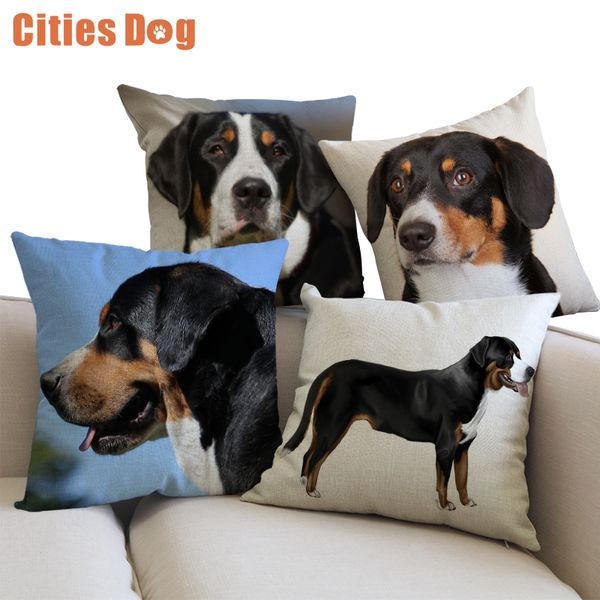

animal decorative cushion pillows cojines linen greater swiss mountain dog 45cm throw car sofa pillow cushions