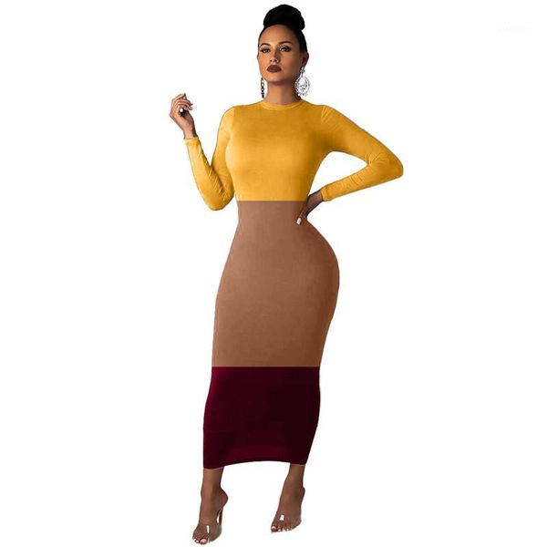 

dresses womens fashion designer dresses women dresses three-color stitching autumn casual slim long sleeved crew neck bodycon, Black;gray