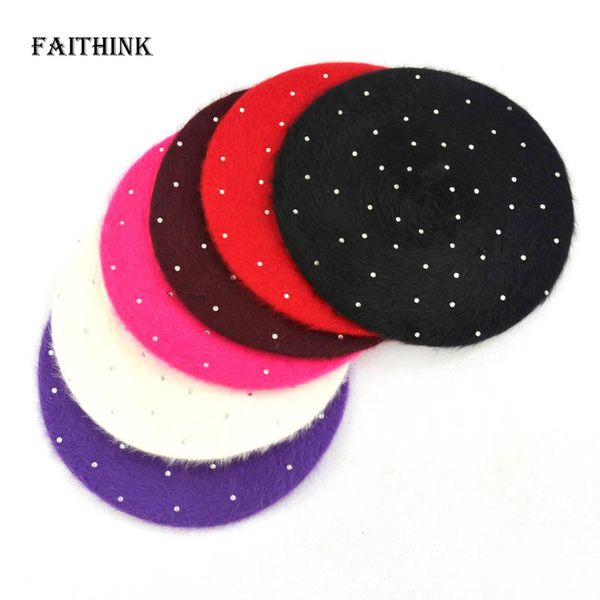 

faithink] fashion artist women diamond fur beret hat brand winter warm female wool cap boina beret lady casual beanie hats, Blue;gray