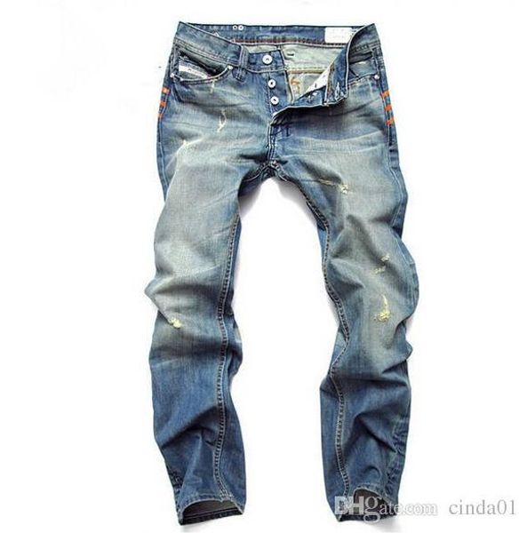 

мода мужские джинсы мужские тонкий повседневные брюки эластичные брюки светло-синий fit сыпучие хлопок denim brand jeans мужской, Blue