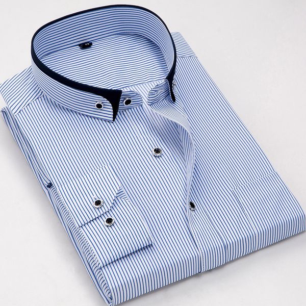 

male shirts fashion fit shirts collar casual non-iron long party men dress double slim sleeve business meeting stand striped rbnua, Black