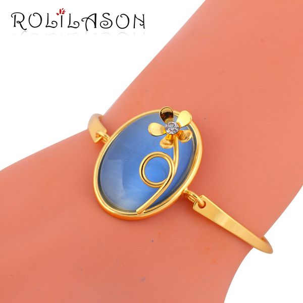 

rolilason new brand blue zircon golden bracelet for women gift moonlight vibe fashion jewelry tbs1105, Golden;silver