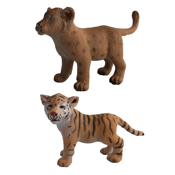 

2pcs small mini animals figures jungle forest lion tiger figurines for
