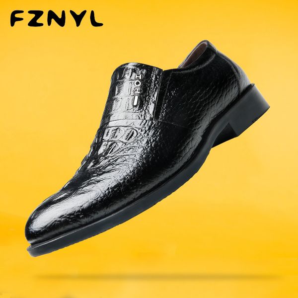 

fznyl men crocodile pattern leather shoes male classic business wedding party fashion footwear casual zapatos de hombre, Black