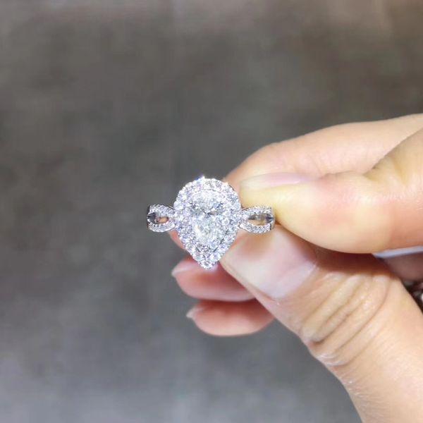 

ani 18k white gold (au750) wedding ring 0.773 ct gia certified h/vs1 pear cut natural diamond women halo engagement ring, Golden;silver