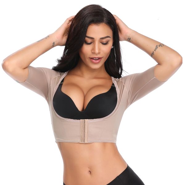 

body shapers women upper arm compression sleeves post surgery shaper for women posture fur corrector crop arm shaper, Black;white