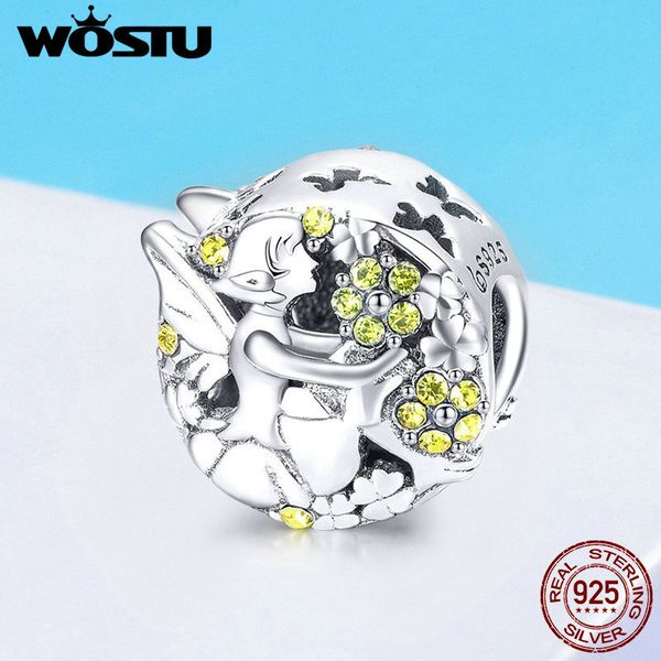 

wostu высокое качество 925 серебряные энергичные эльф цветочная фея подвески из бисера подходят серебро diy браслет марка ювелирных изделий, Blue;slivery